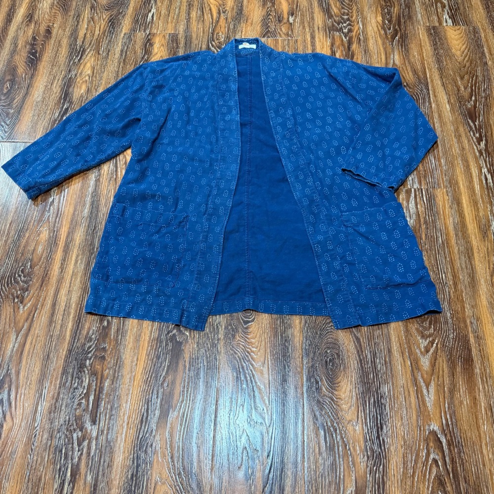 Eileen Fisher M Kimono Cardigan Jacket Women Blue Organic Cotton Dot Open Front